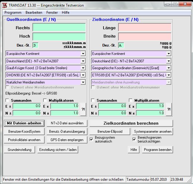 Transdat Programmoberfläche